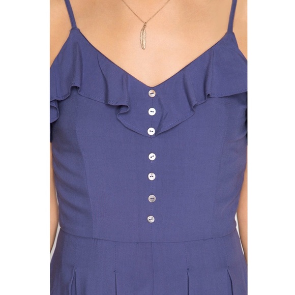 Button Front Romper Ruffle Short Blue Purple - Picture 4 of 6